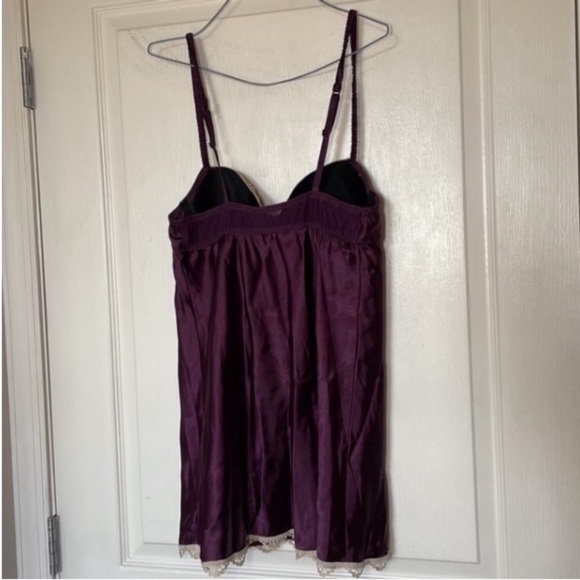 Gillian O’Malley Nighty Satin Purple Burgundy Tan Lace Nightgown 90s Y2K Vintage - Picture 6 of 17